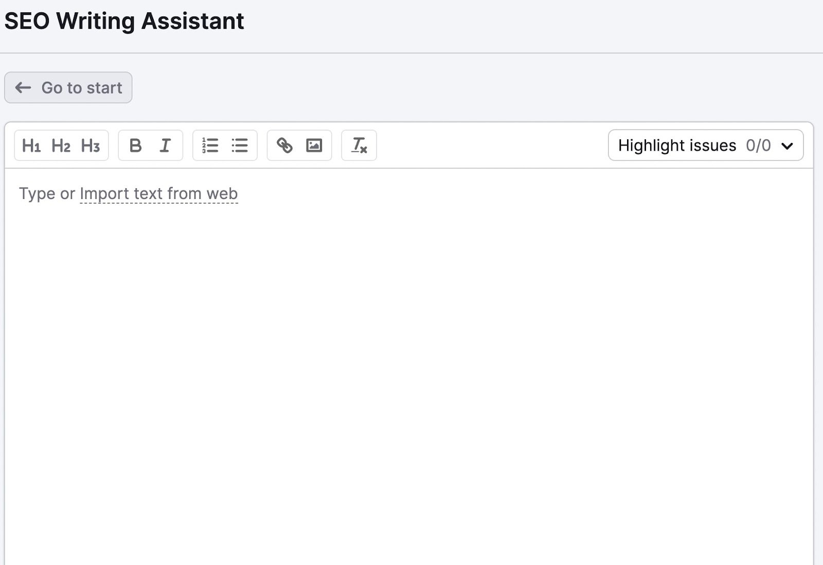 SEO Writing Assistant blank screen editor