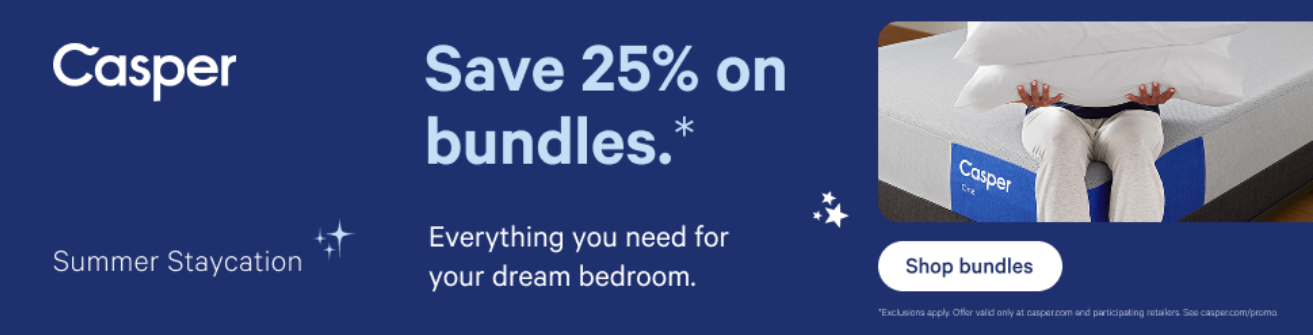 Casper display ad promoting a 25% discount on bundles.