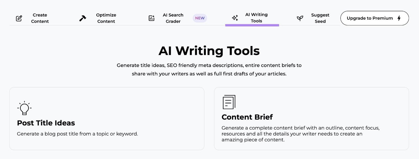 The "AI Writing Tools" tab on the SERP Gap Analyzer.