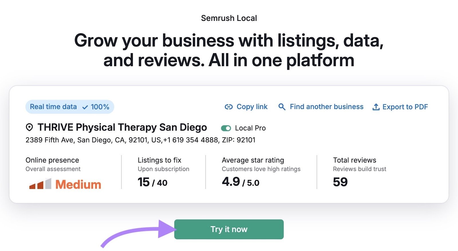 Listing Management homepage with "Try it now" clicked.