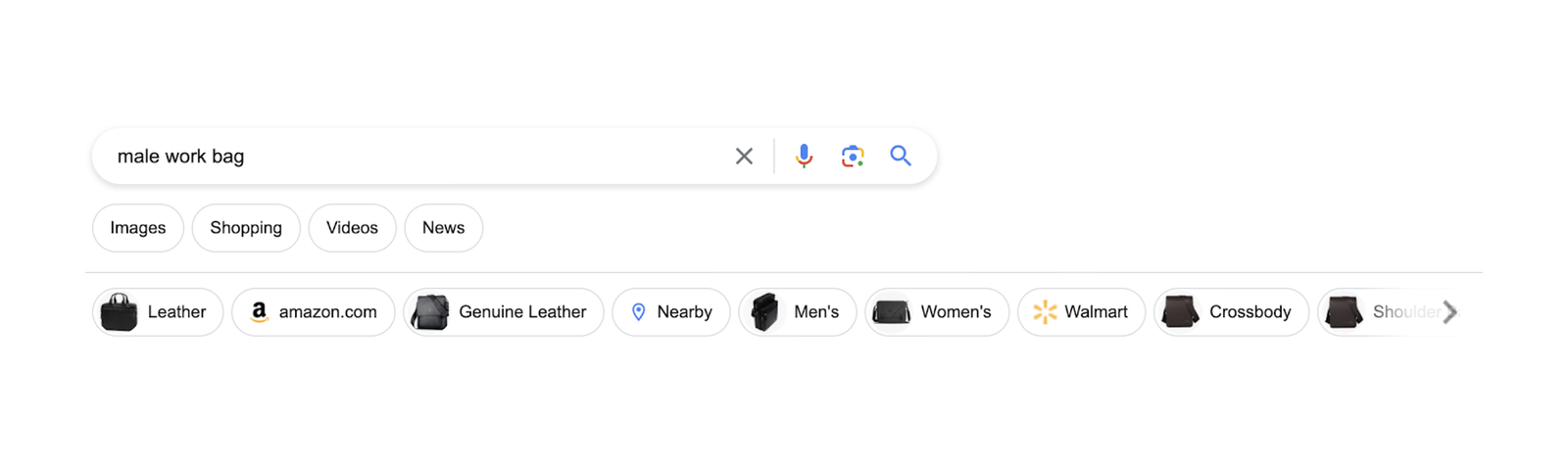 A screenshot of how the Product Filter SERP feature appears on Google for leather products.