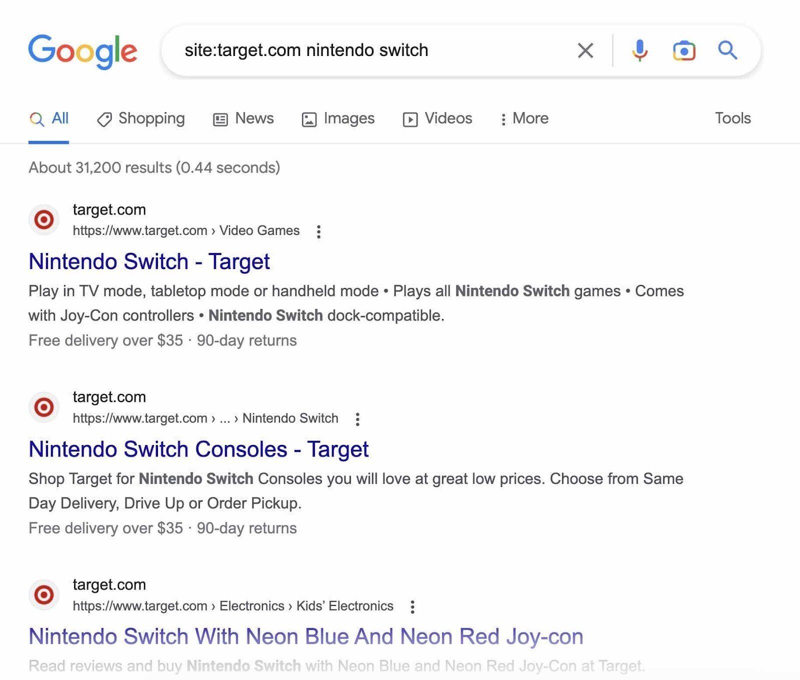 site:target.com nitendo switch results