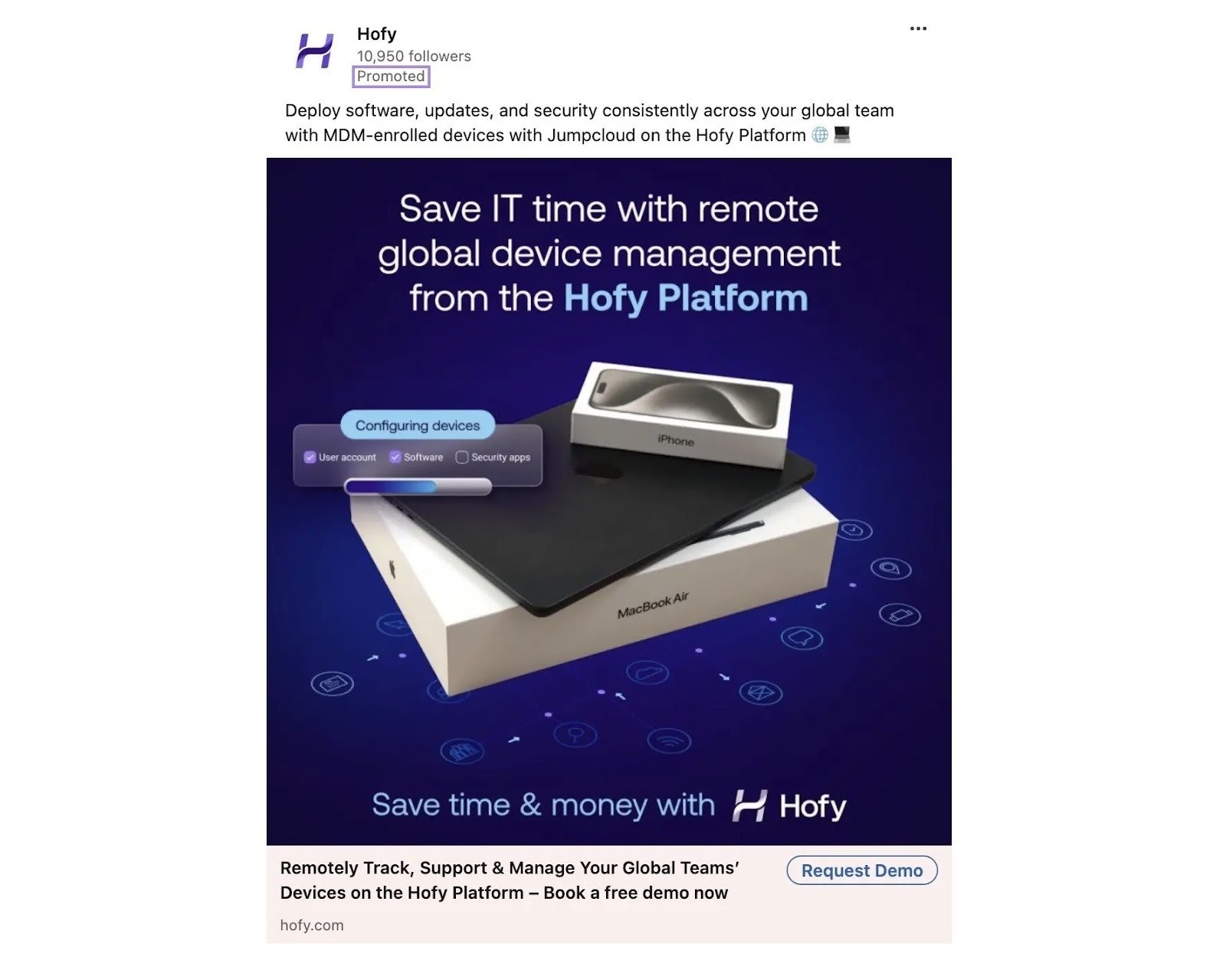 A paid ad on LinkedIn with the "Promoted" tag highlighted.