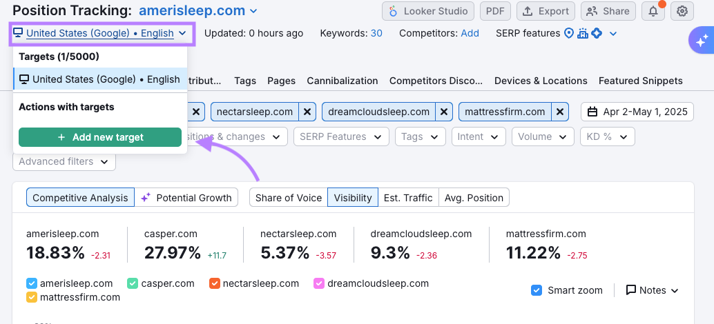 Adding targets to Position Tracking