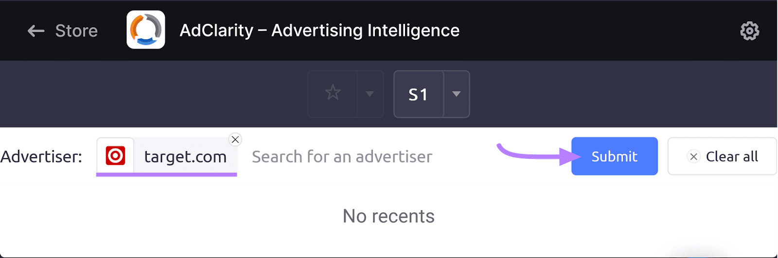 "target.com" entered into the AdClarity tool