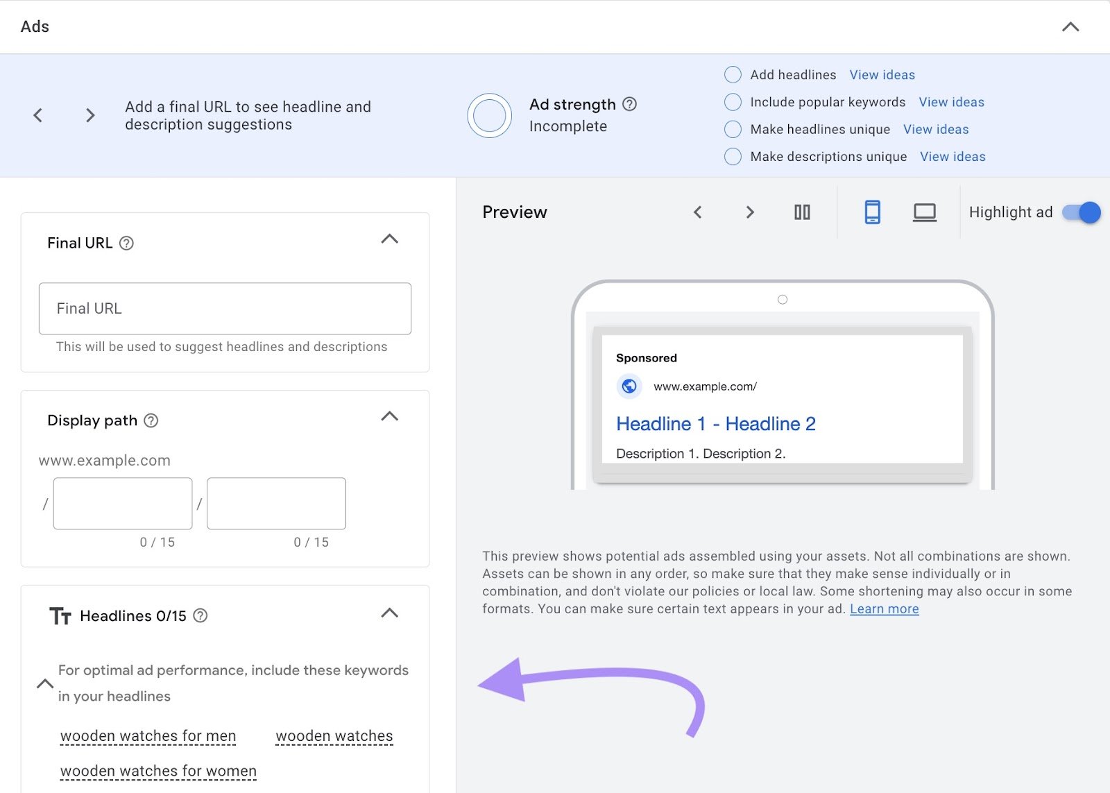 Write the copy for your ad