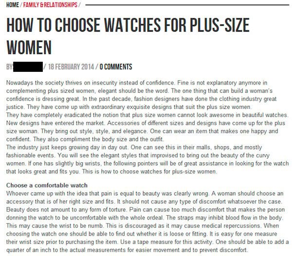 A poorly written article on "How to choose watches for plus-size women".
