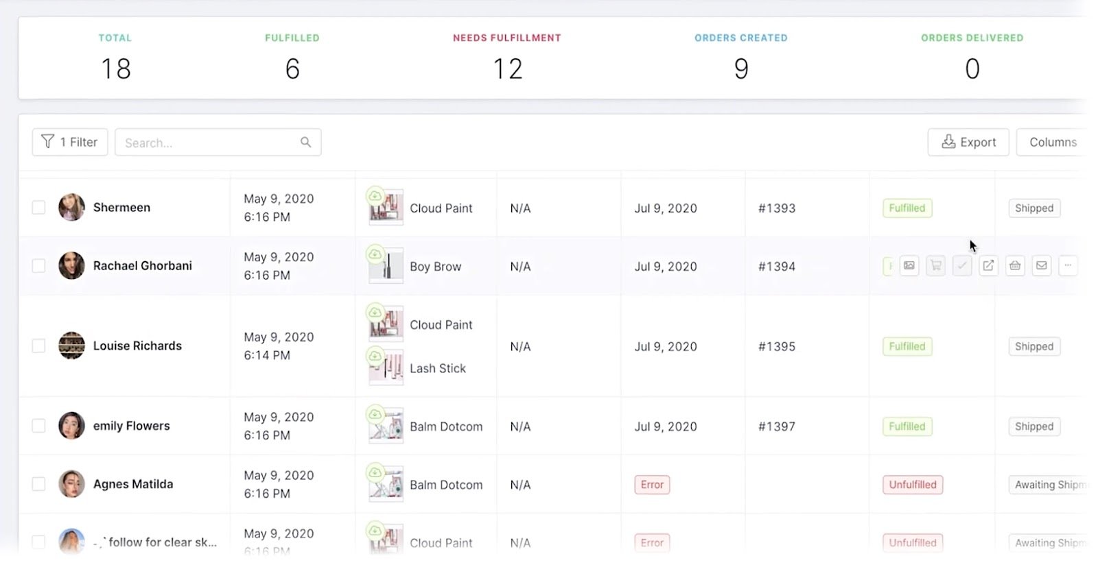 a list of influencers shown on GRIN's dashboard