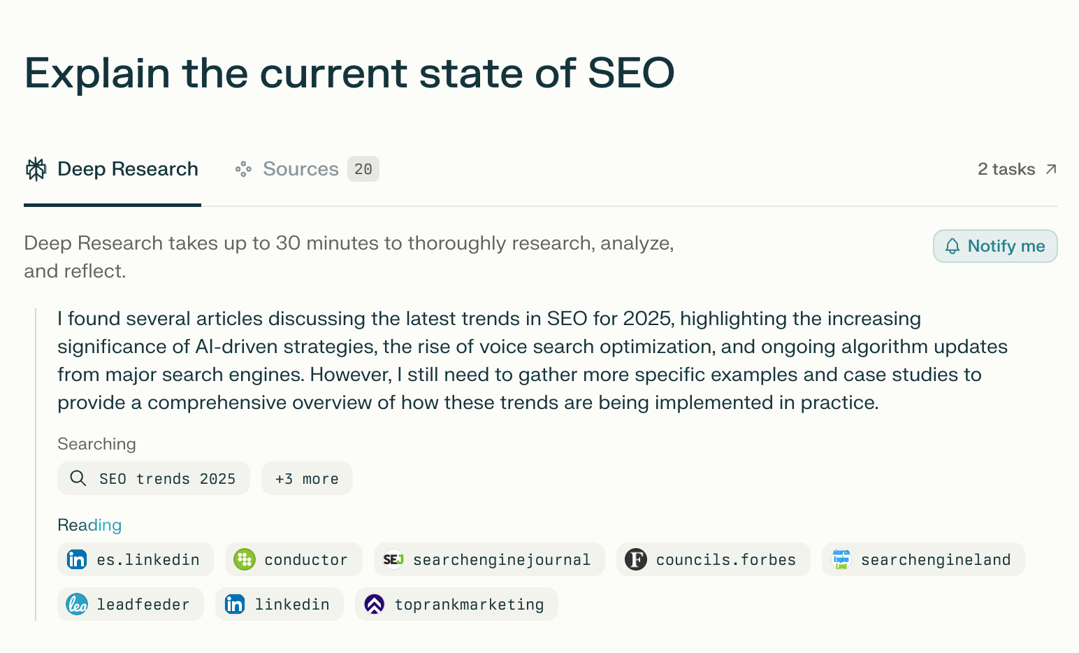 The Deep Research feature in Perplexity