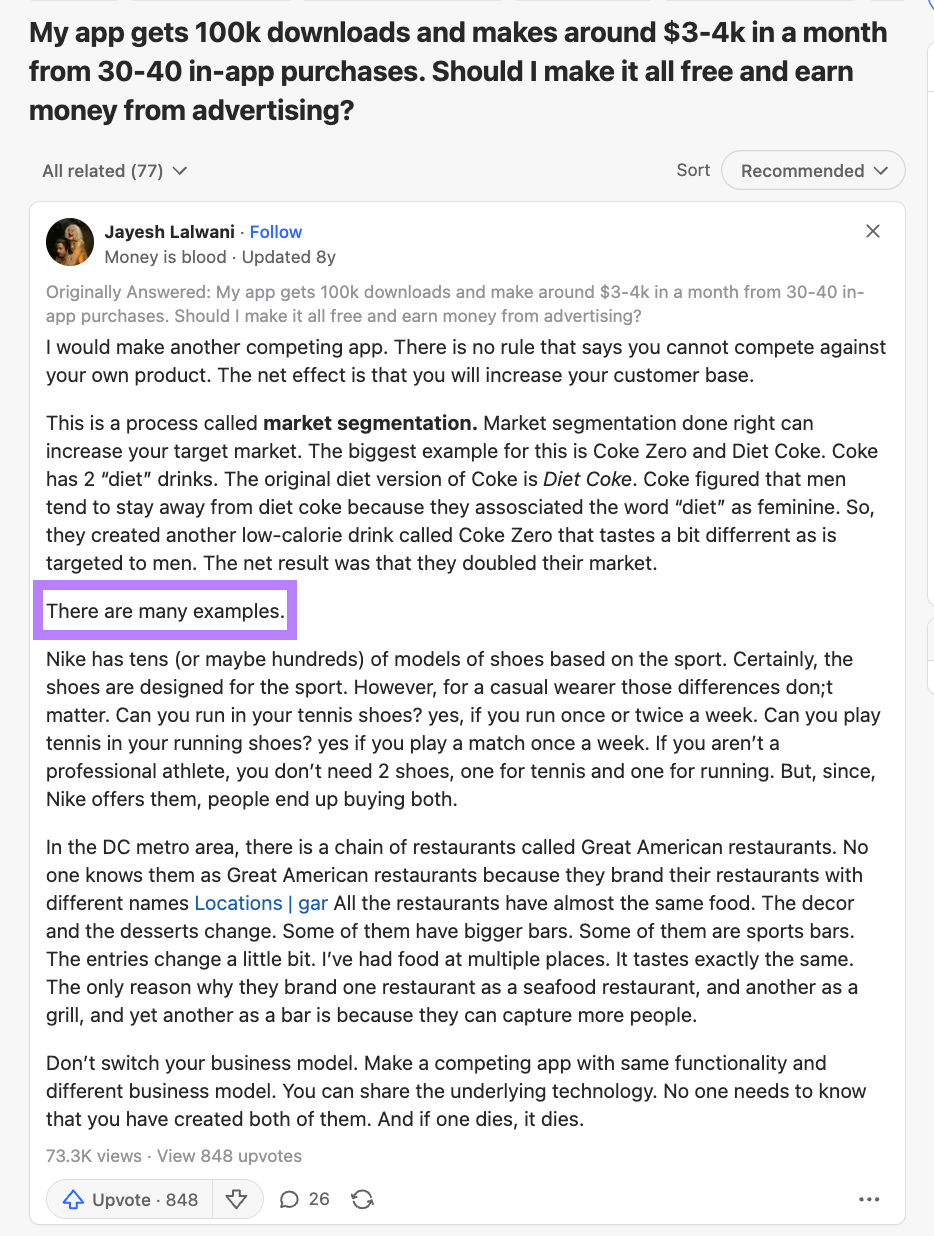 Effective Quora response example