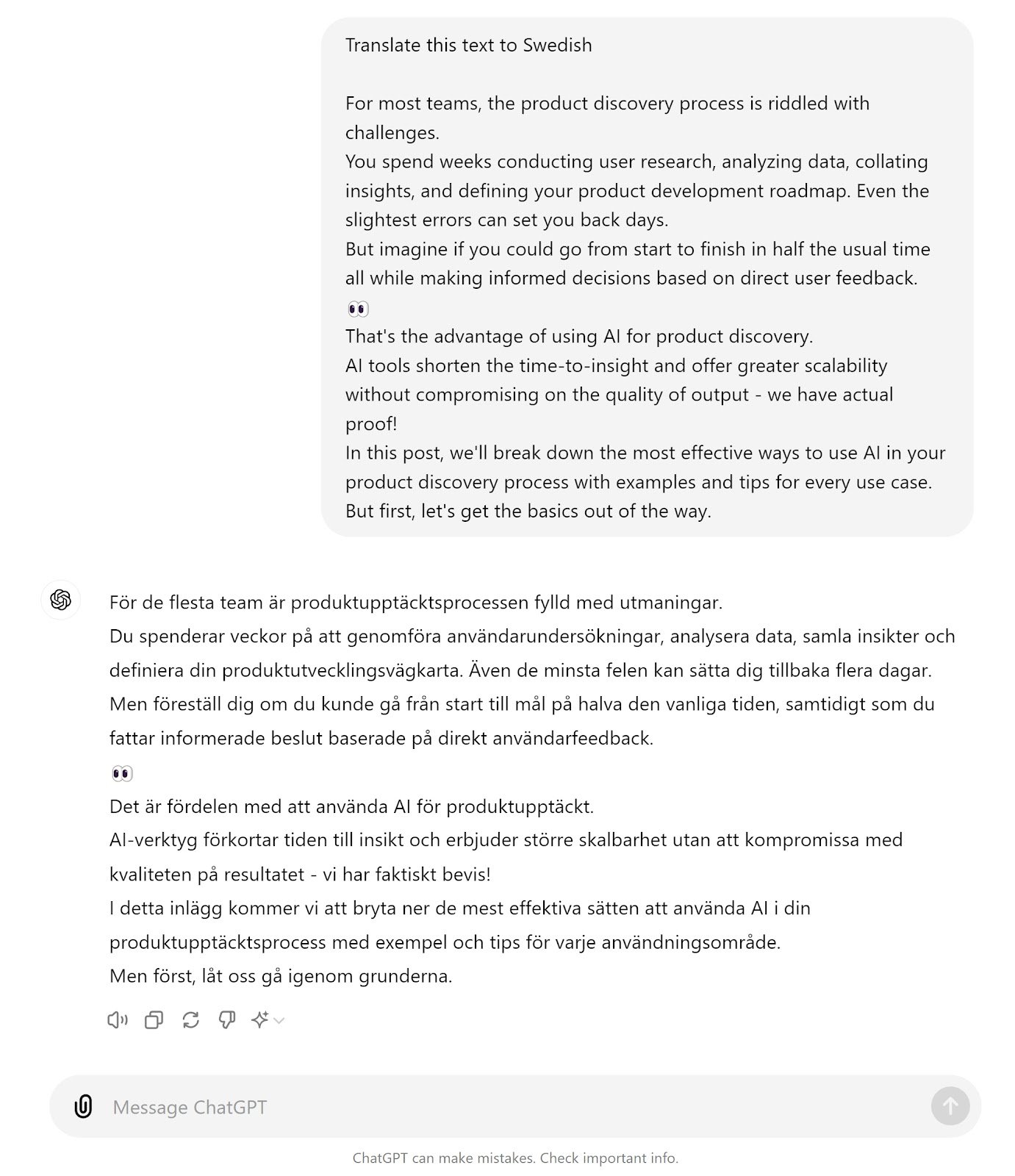 "Translate this text to Swedish" prompt used in ChatGPT tool