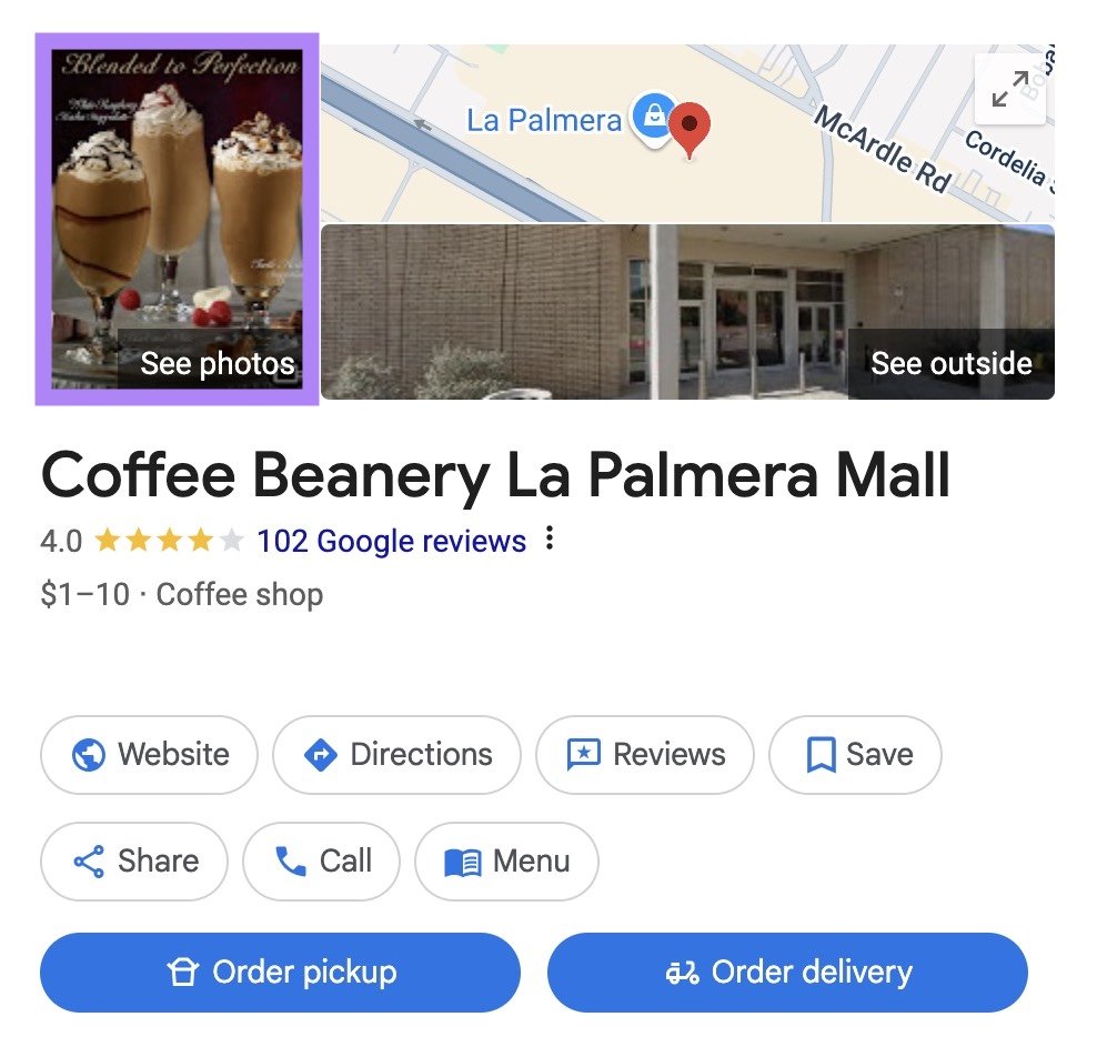 A cover photo of a cafe on GBP that doesn’t show the space, staff, or anything unique to the location.