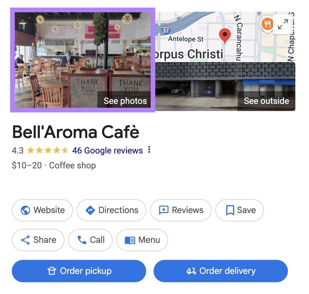 A well-lit cover photo of a cafe on GBP capturing the customer space and showing the interior clearly.