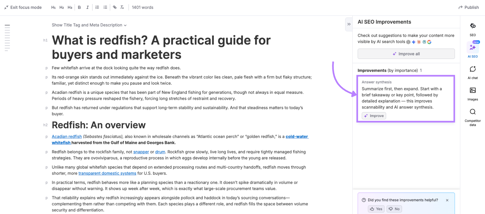 semrush content toolkit offering AI SEO improvements