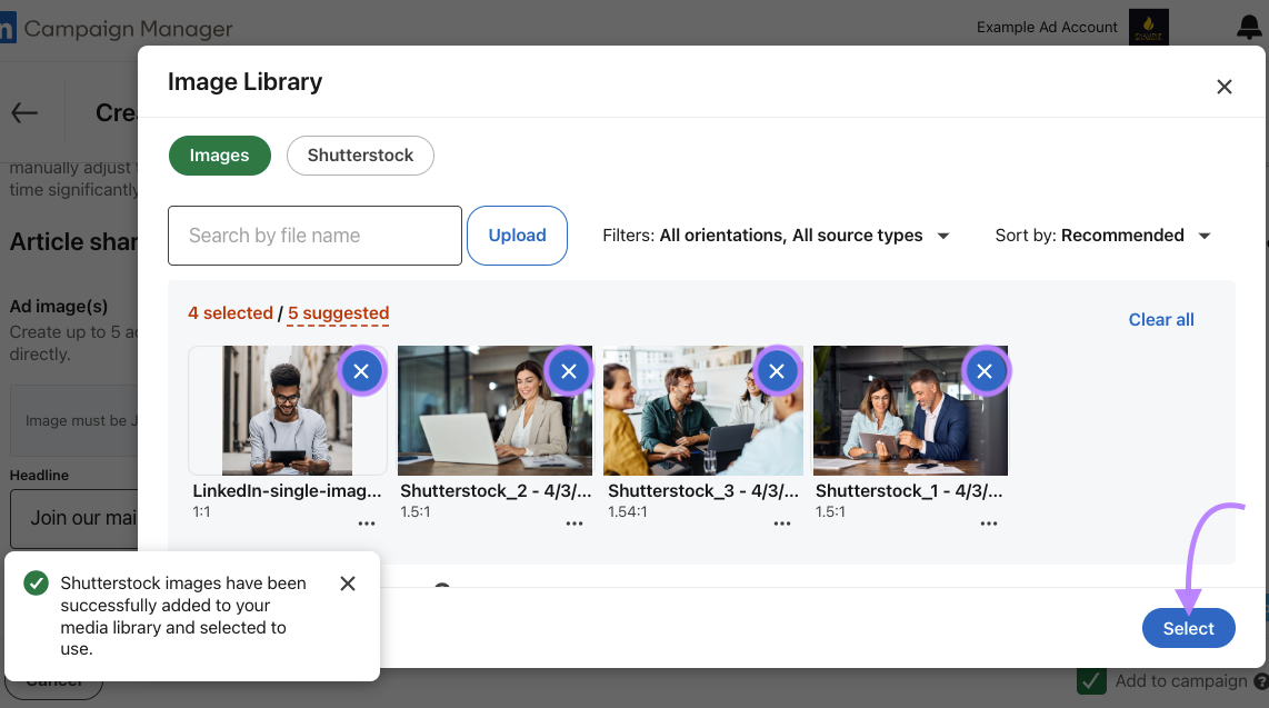 Image library of people working at laptops for LinkedIn Ads with 4 selected