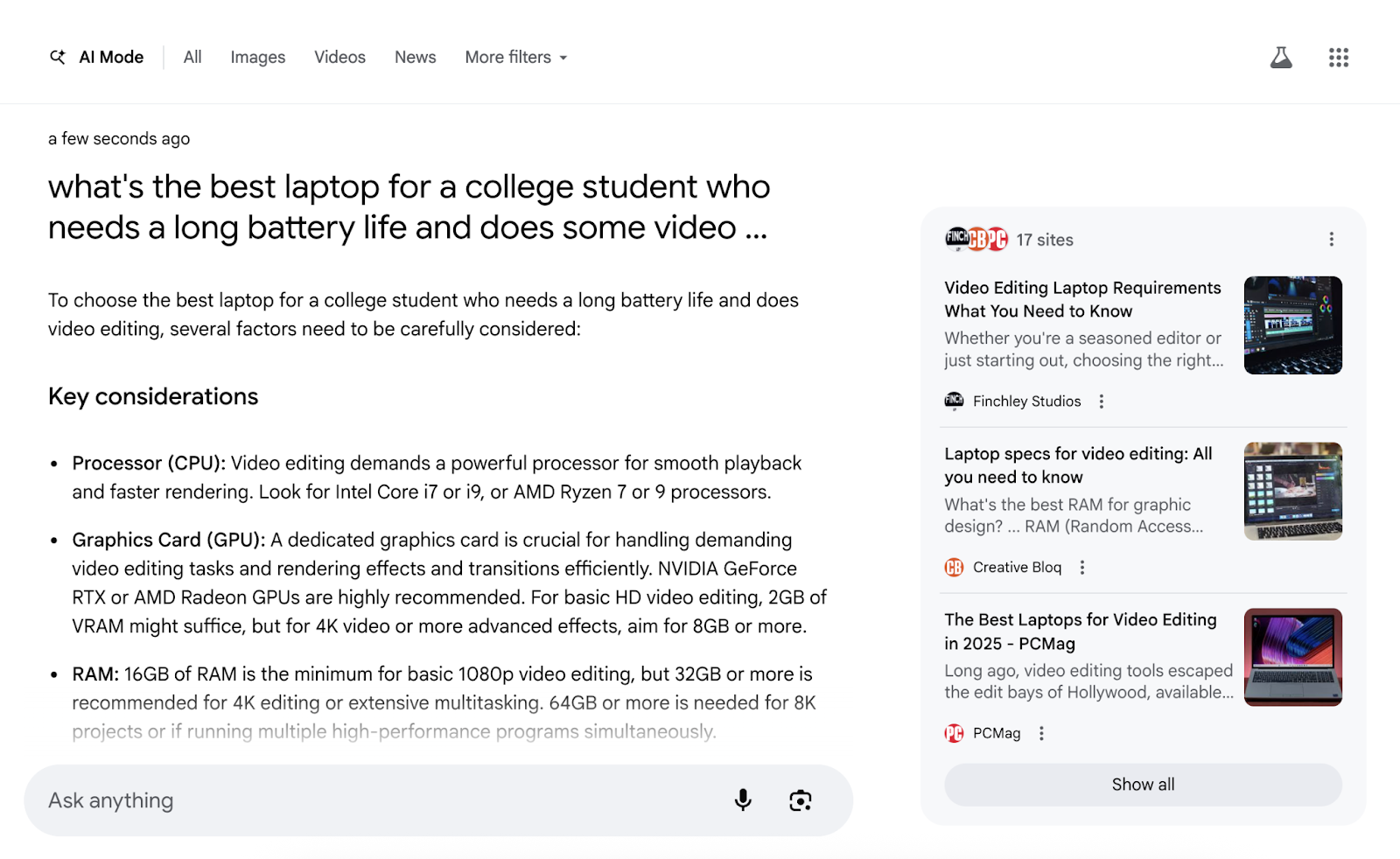 The response includes a summary of key considerations.