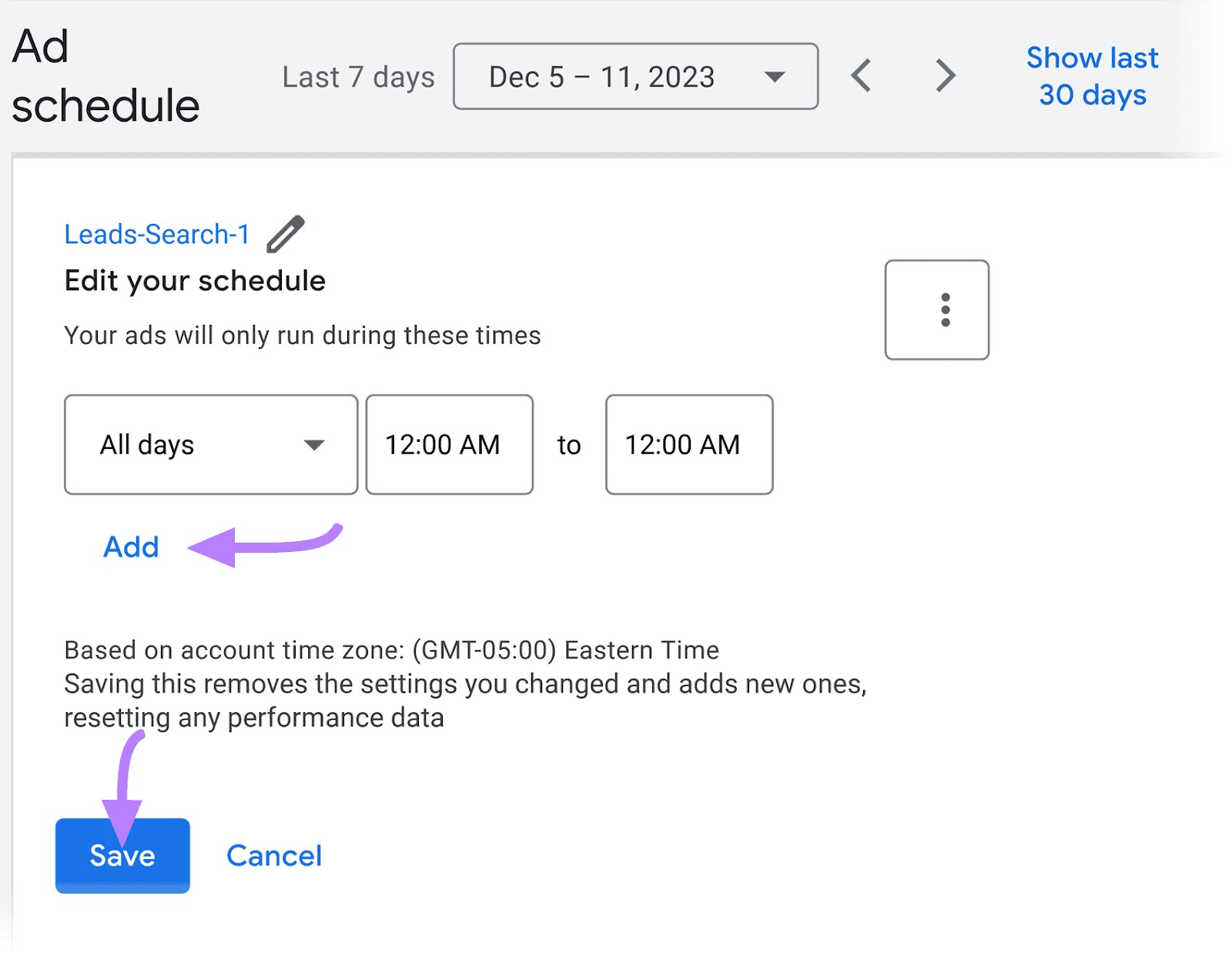 Editing the ad schedule