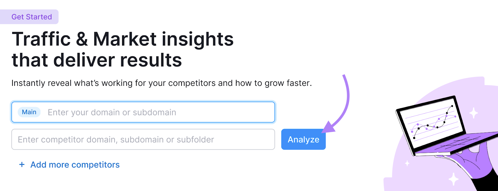 Competitive intelligence toolkit asks for your domain and any competitor domains.