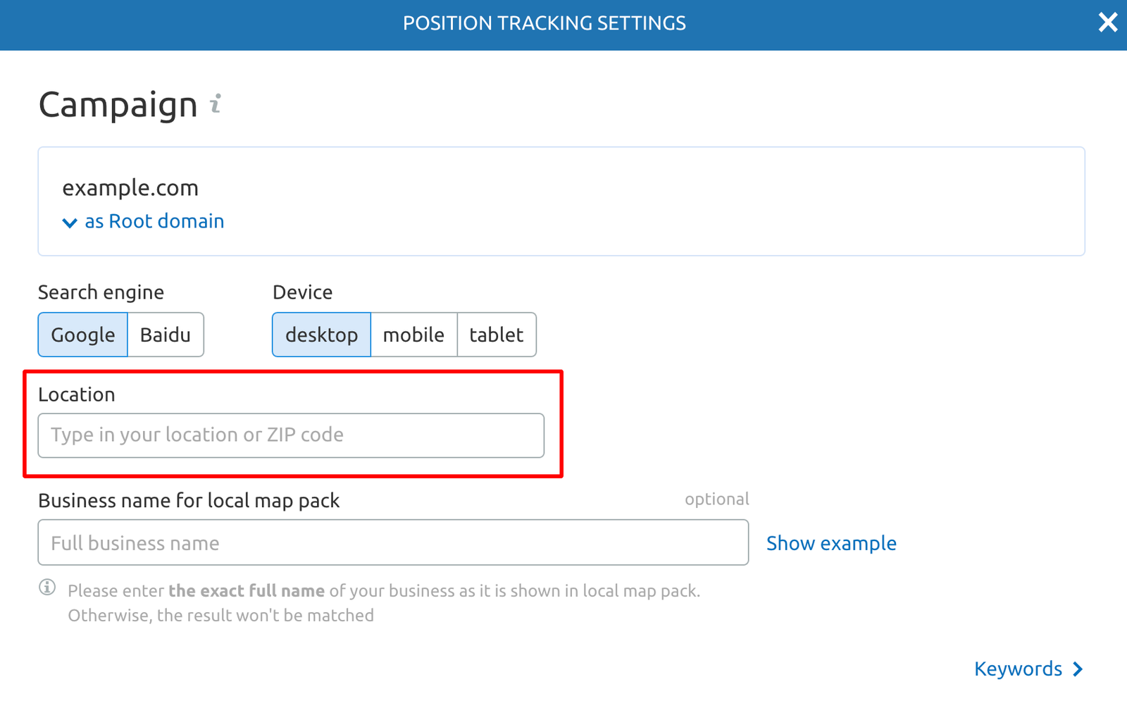 position tracking settings