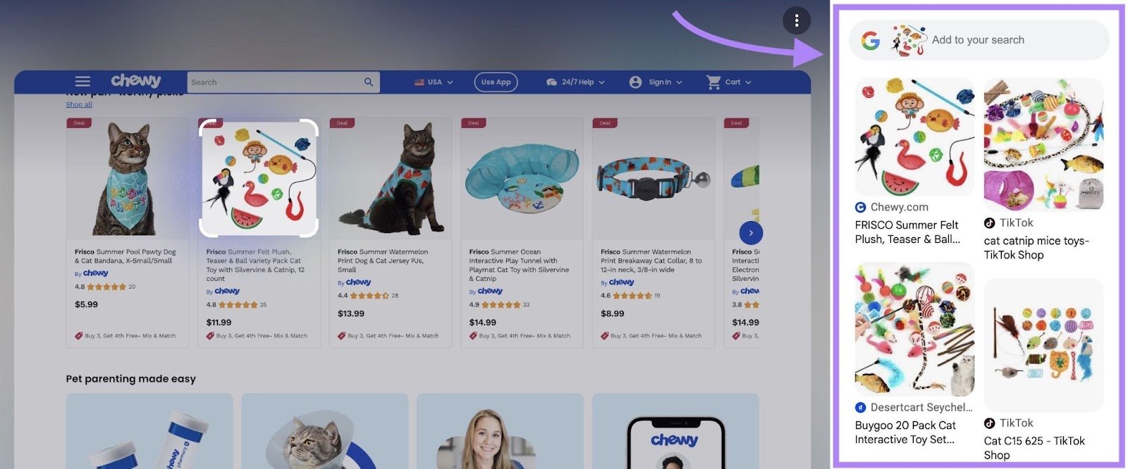 Google Lens opening in a sidebar of a page showing visually similar images to a selected image.
