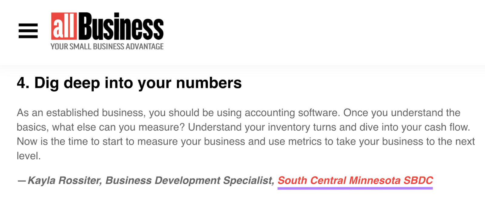 An expert quoted within an article and earning a backlink to their organization's website.