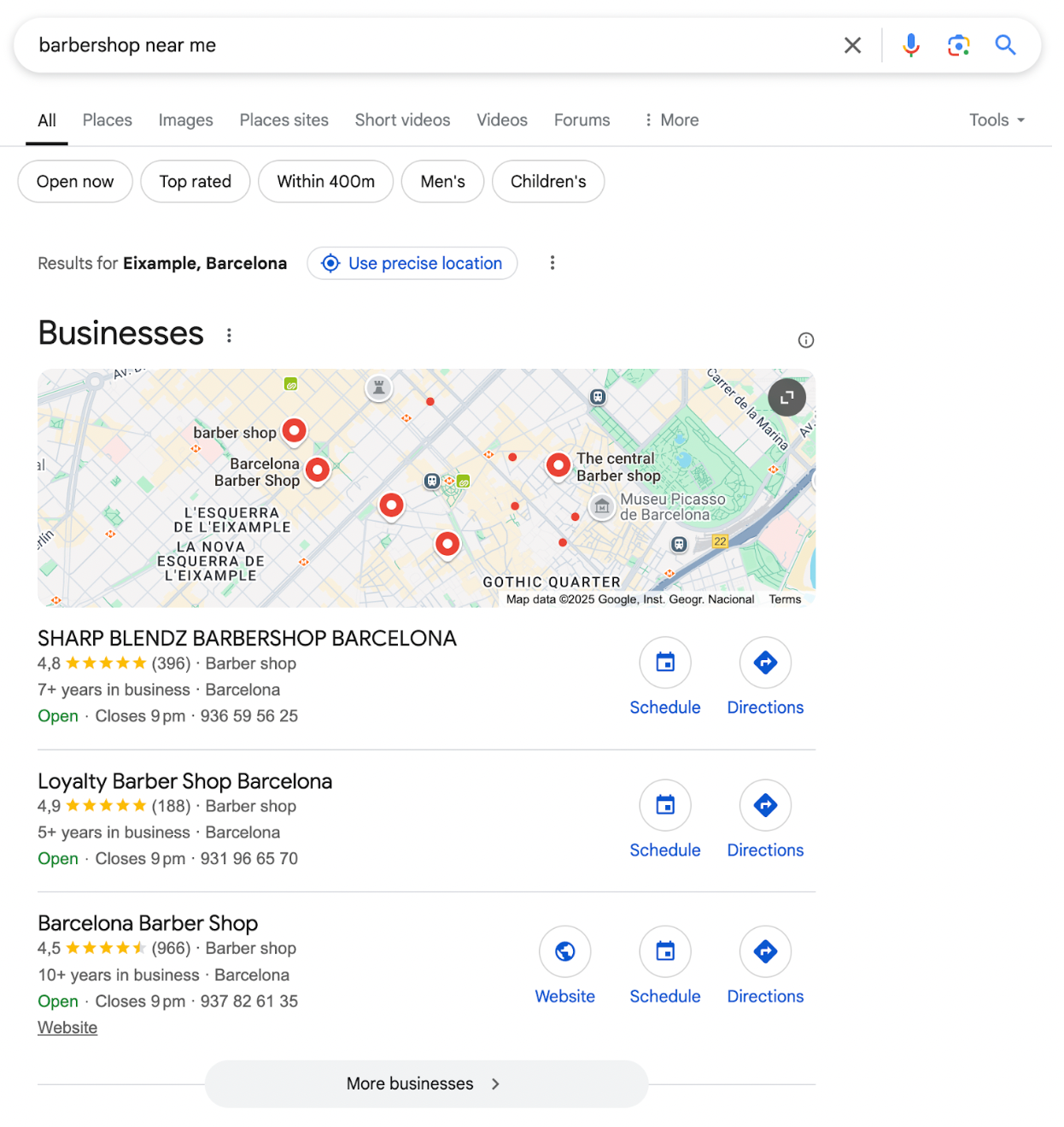 Selecting the “More businesses” button will take you to the Local Finder.