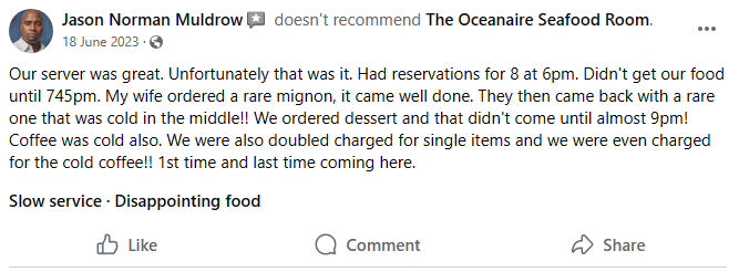 A negative Facebook review.