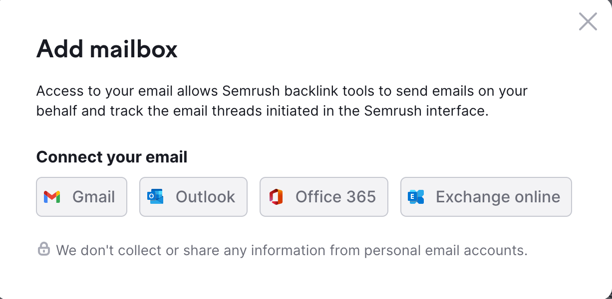 Pop-up window offering to connect your email to Link Building.