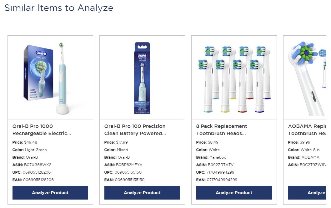 Similar items to analyze in the &lsquo;Single Product Analysis&rsquo; feature of Product Research Pulse.