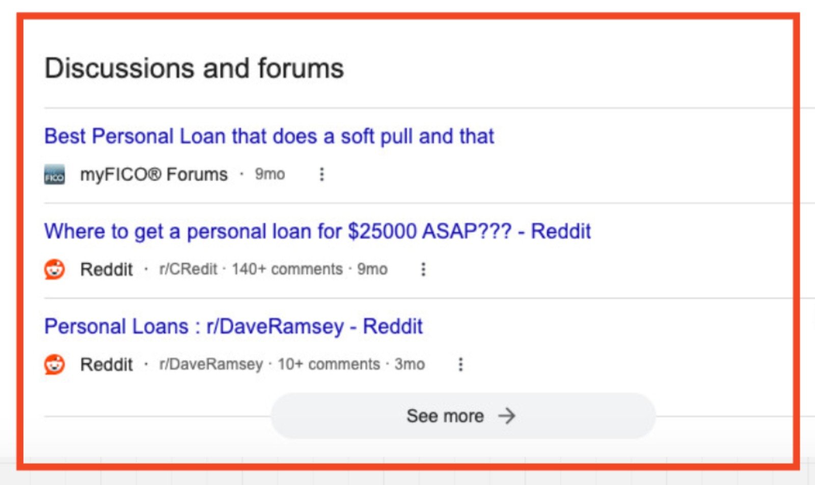 SERP Features: Discussions and Forums image 1