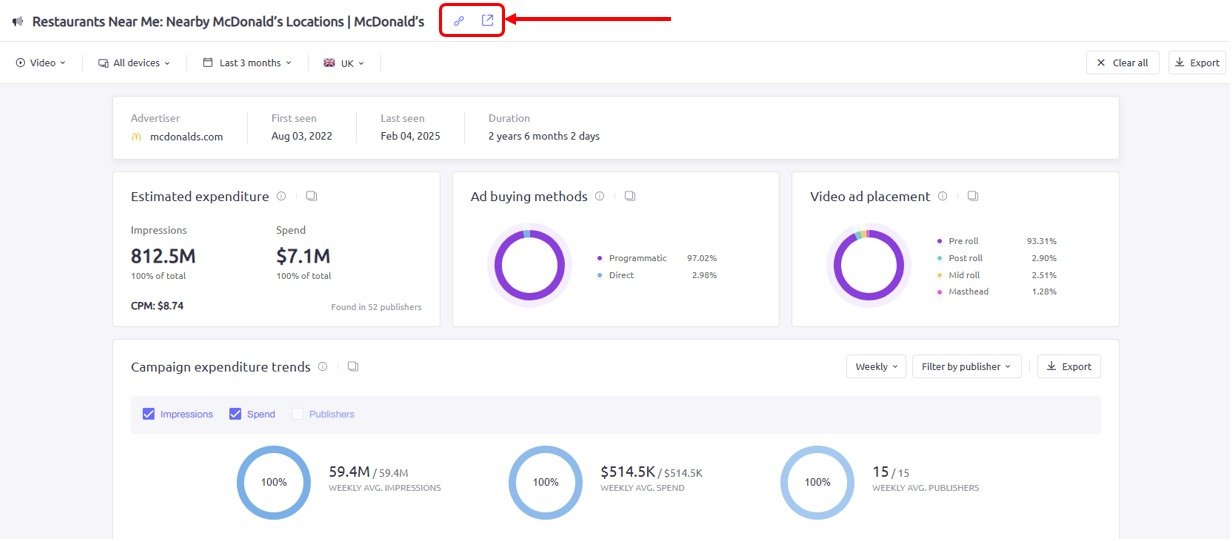 How to share your report and navigate to a campaign landing page in AdClarity &mdash; Advertising Intelligence