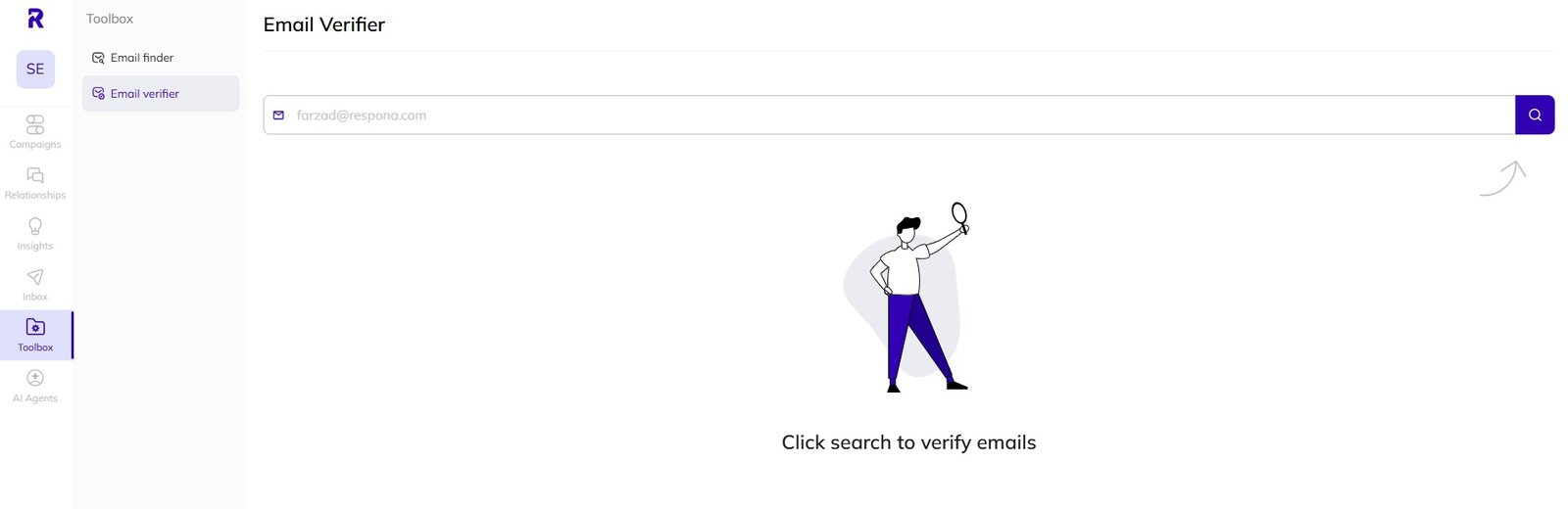The Email Verifier tool in AI Backlink Builder.